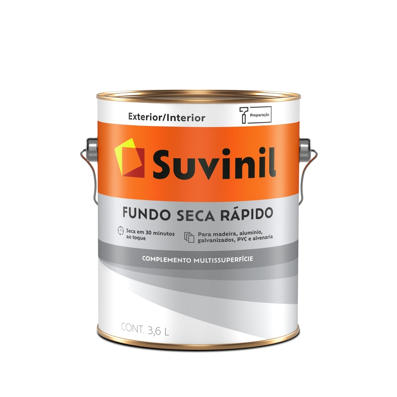 Suvinil Fundo Seca Rápido | Dá aderência para pintar sobre alumínio, metais galvanizados, PVC, alvenaria e até madeira.