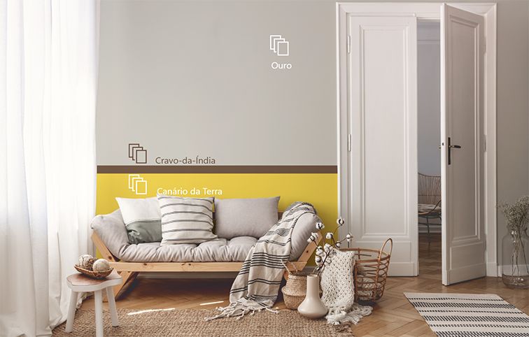 sala aconchegante com pintura em meia parede com tinta suvinil Sala aconchegante com a pintura em meia parede com tinta Suvinil